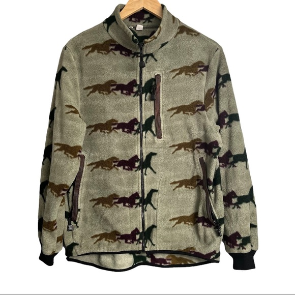 Vintage Jackets & Blazers - Running Horses Fleece Zip Up Jacket Women’s Small Granola Girl Outdoor Hiking